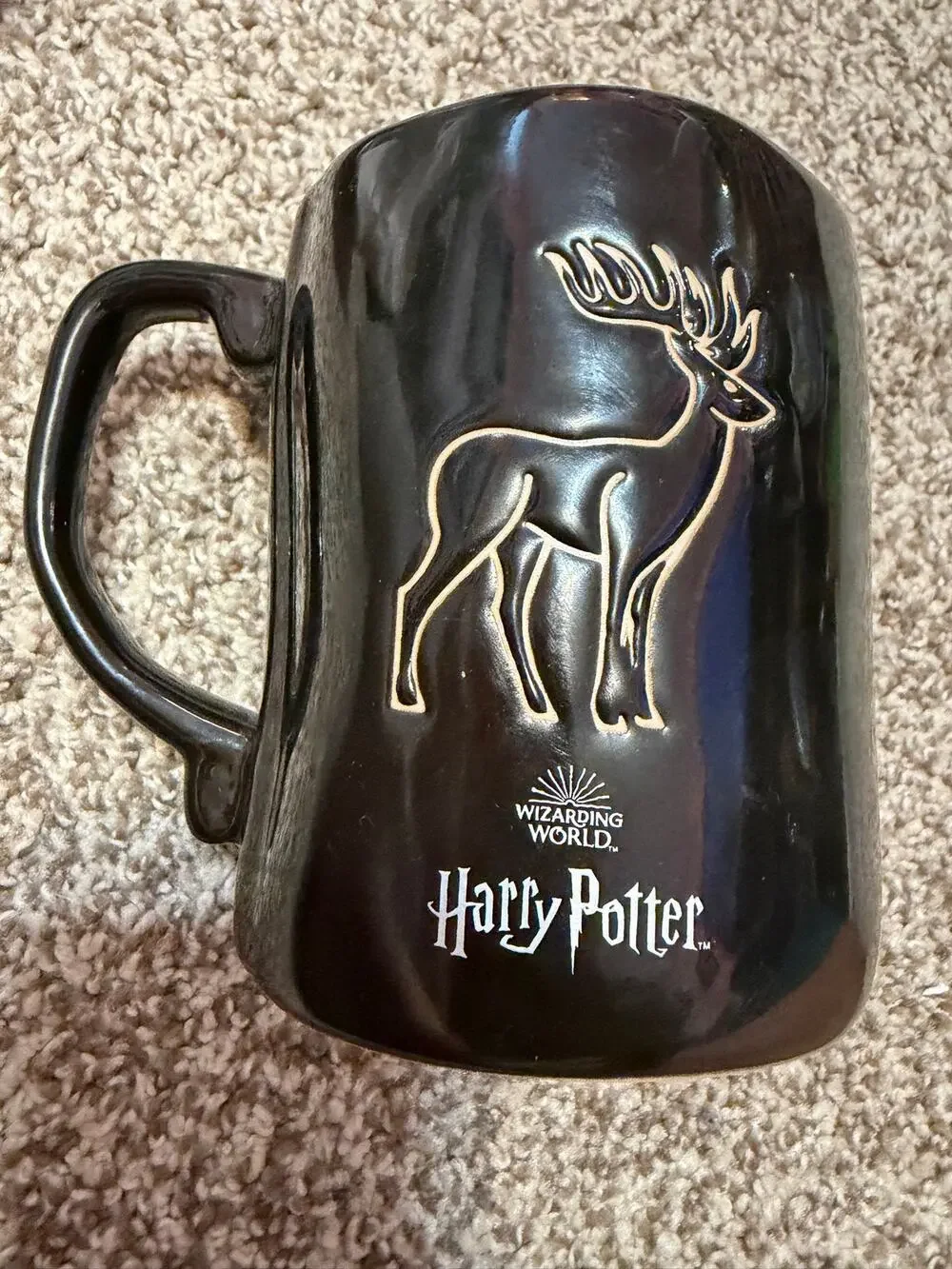 Rae Dunn Harry Potter Expecto Patronum Mug Black Ceramic Stag Patronus Magenta